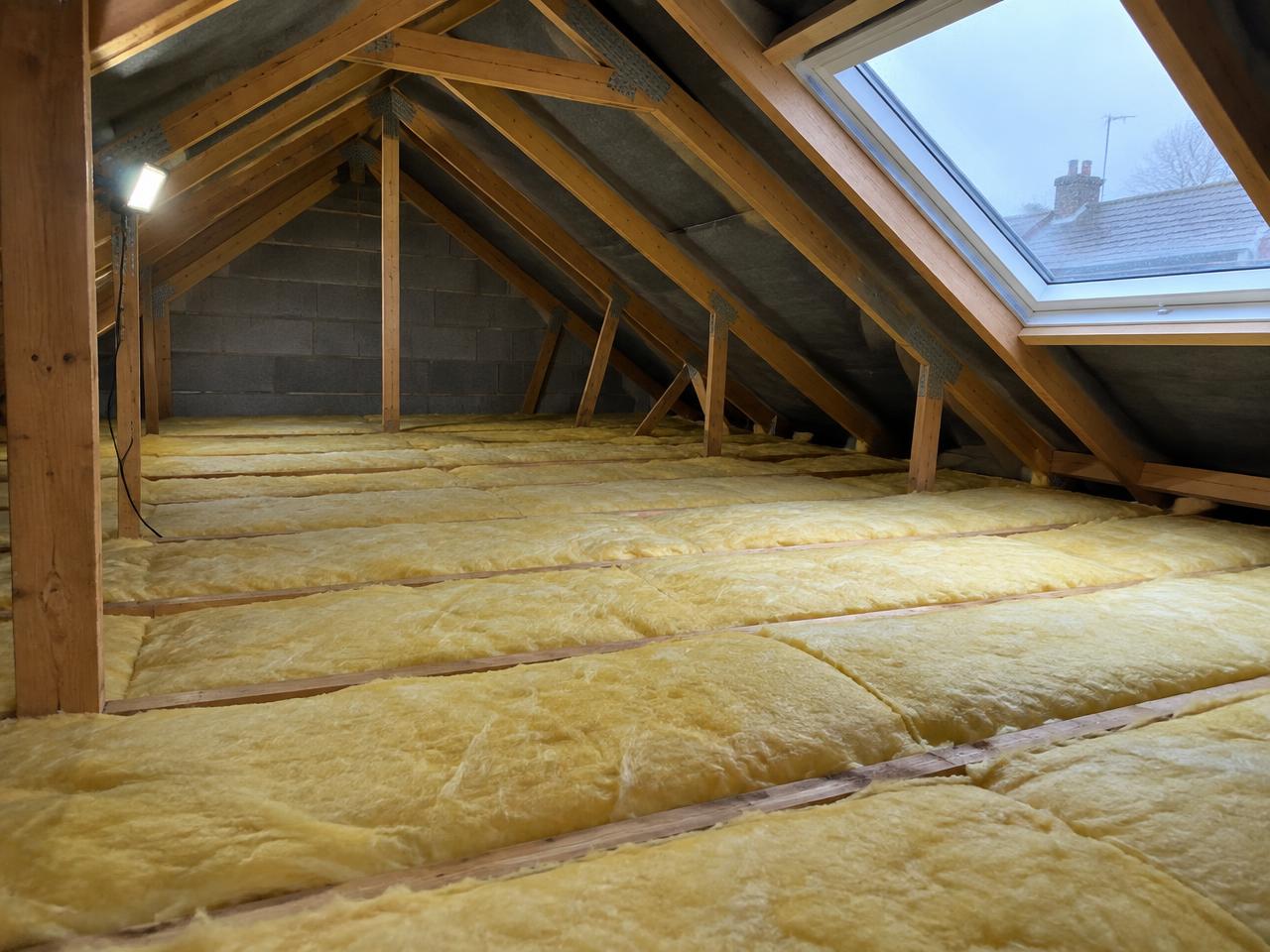 Illustrative image: insulation laid between attic joists